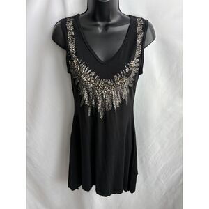 RU Apparel Black Sequin Tunic Dress Black Top Flowy Y2K 2000s 100% Cotton Cute S